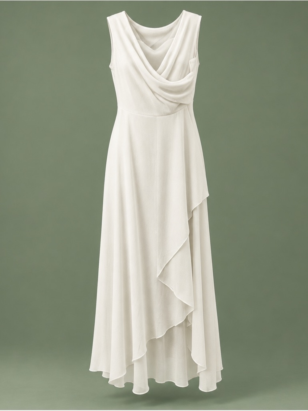 Elegant white Draped Sleeveless Maxi Dress w/side zipper and pockets!